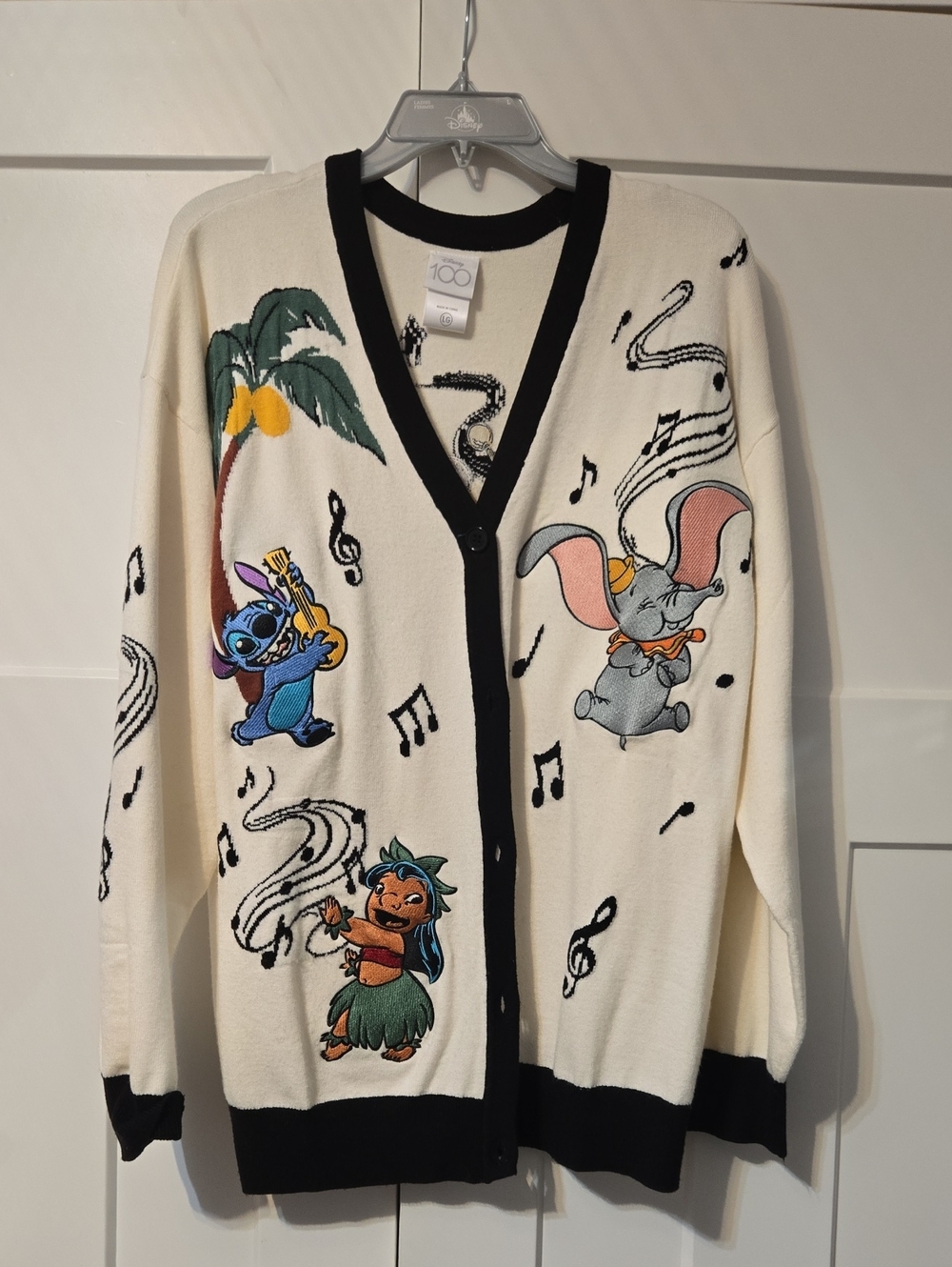 Disney Cream Cardigan with Black Trim and Colorful Character Embroidery
